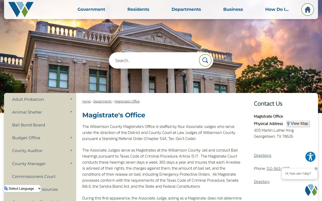Williamson County warrant records Magistrate's Office page