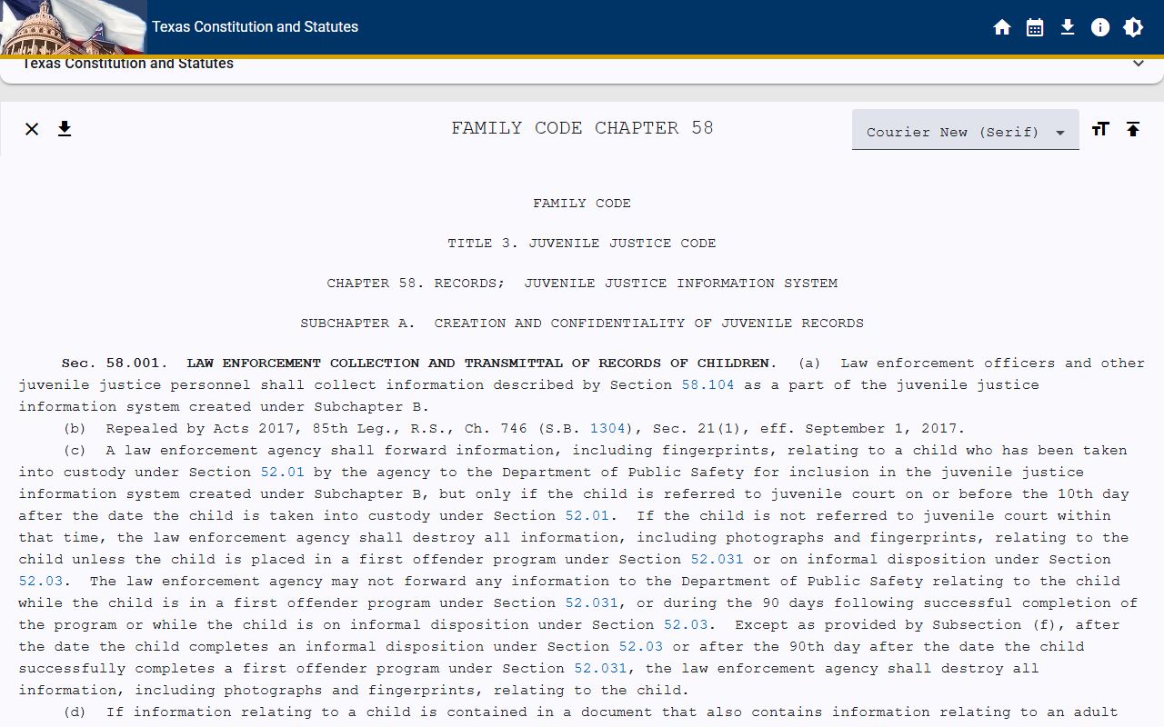 Williamson County arrest records juvenile justice information statute