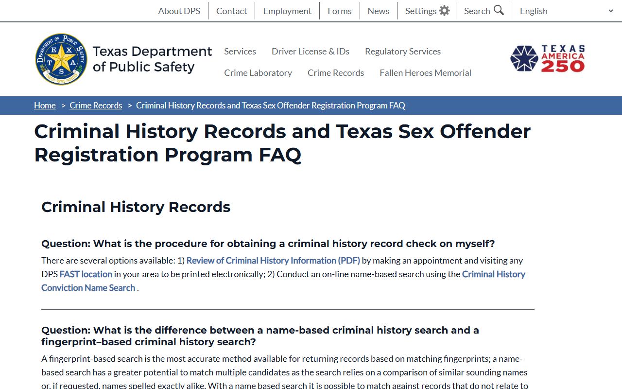 Williamson County arrest records Texas DPS criminal history FAQ