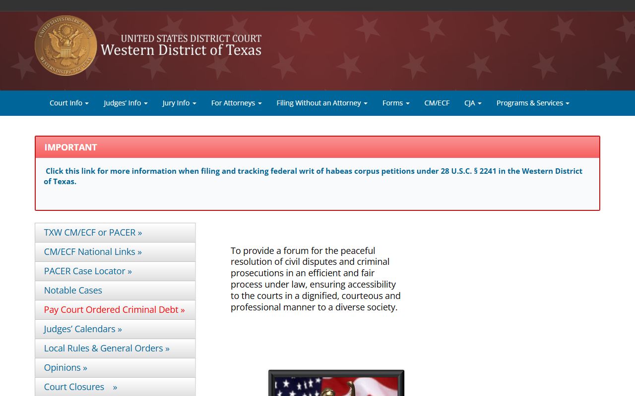 Williamson County district court U.S. District Court Western District of Texas