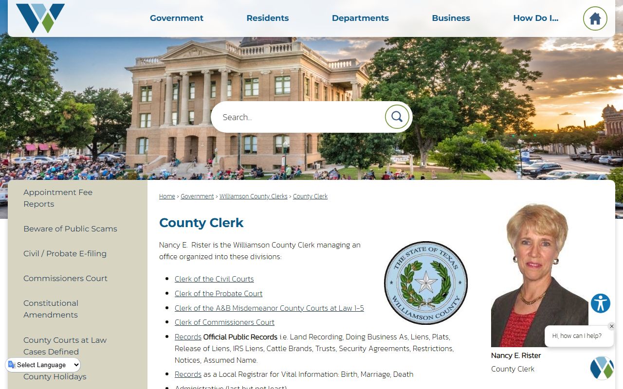 Williamson County Clerk office page