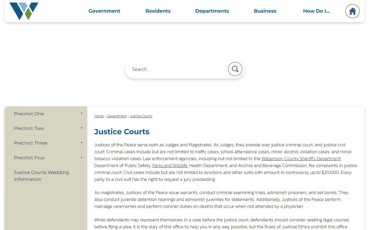 Williamson County court records Justice Courts precinct landing page