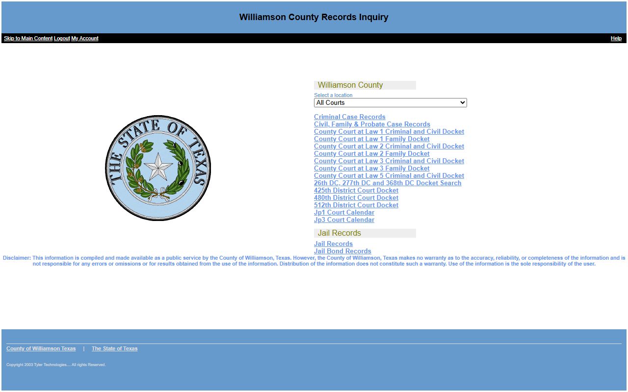 Williamson County court records public judicial records lookup portal