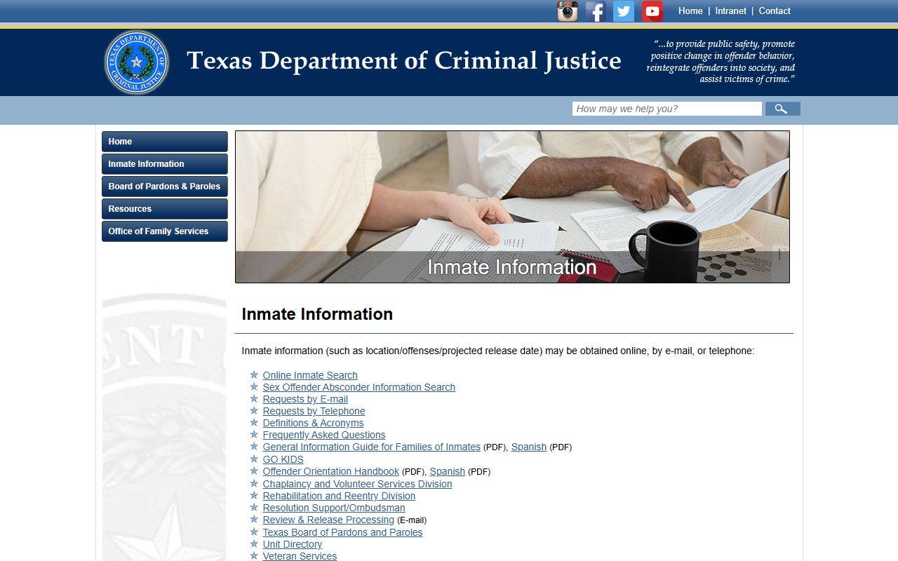 Williamson County inmate records TDCJ inmate information page
