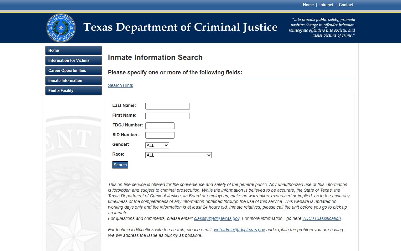 Williamson County inmate records TDCJ online inmate search