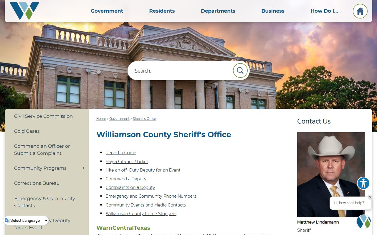 Williamson County inmate records Sheriff's Office page