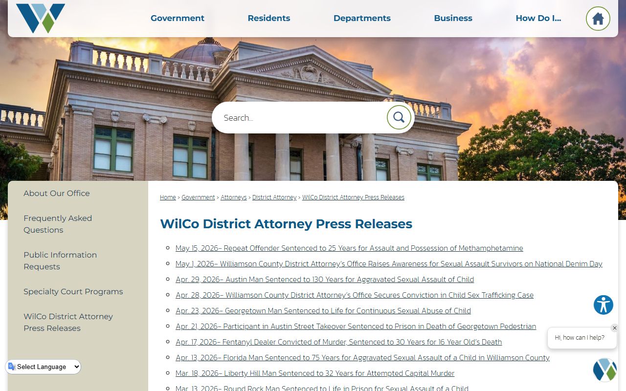 Williamson County public records District Attorney press releases