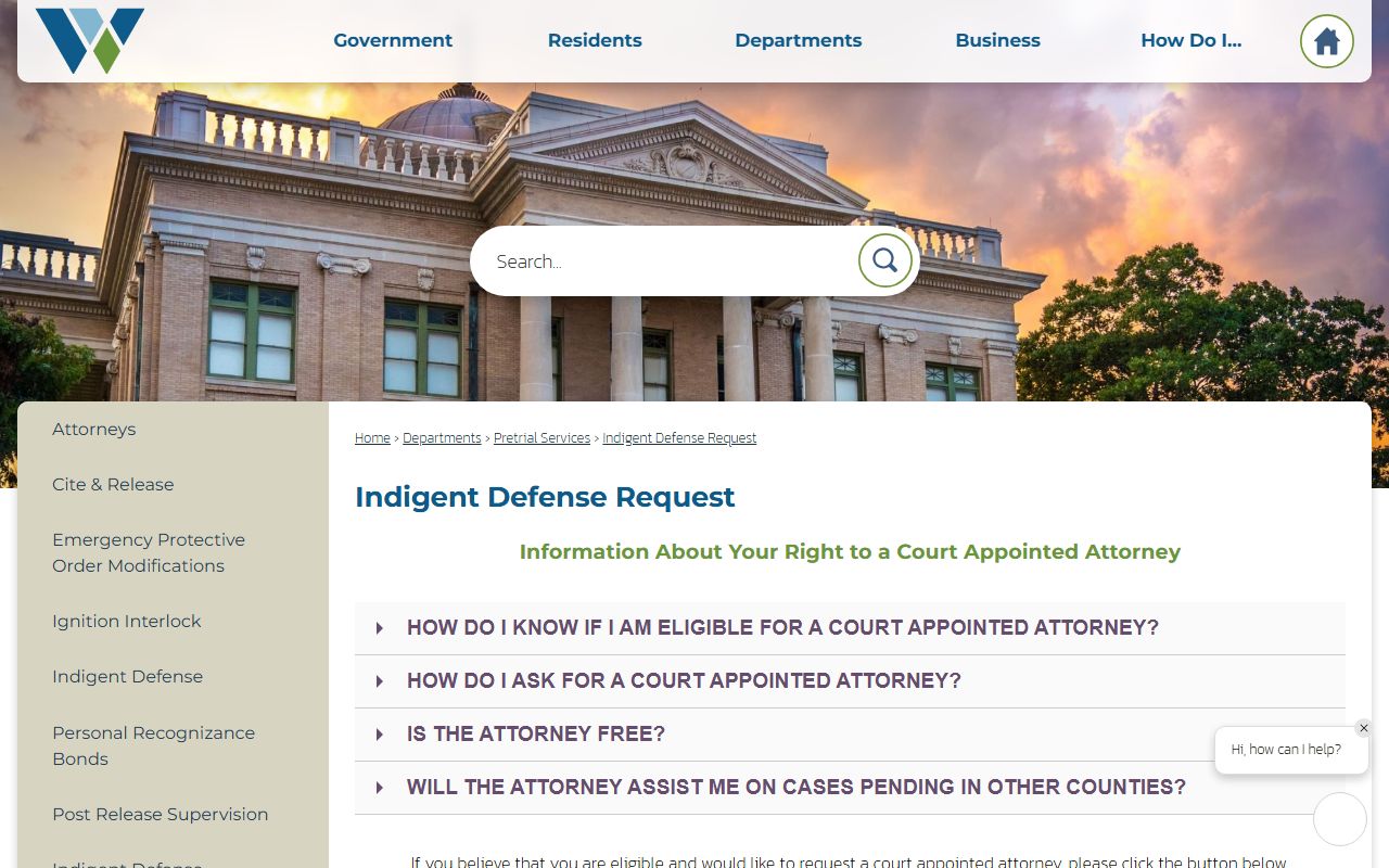 Williamson County public records indigent defense request page