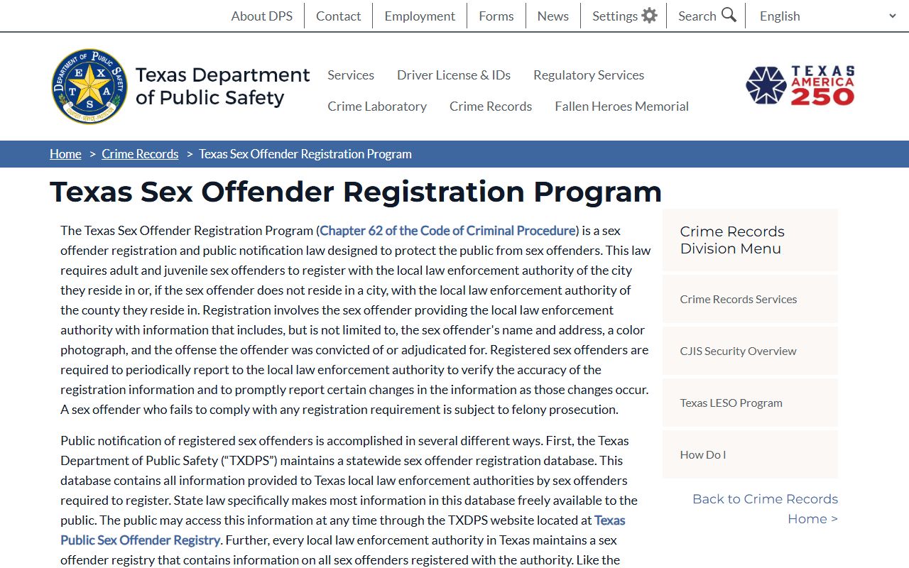 Williamson County released inmates Texas DPS sex offender registration program