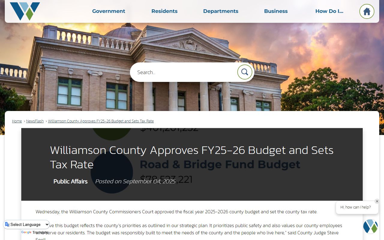 Williamson County court records FY25-26 budget and 512th District Court news
