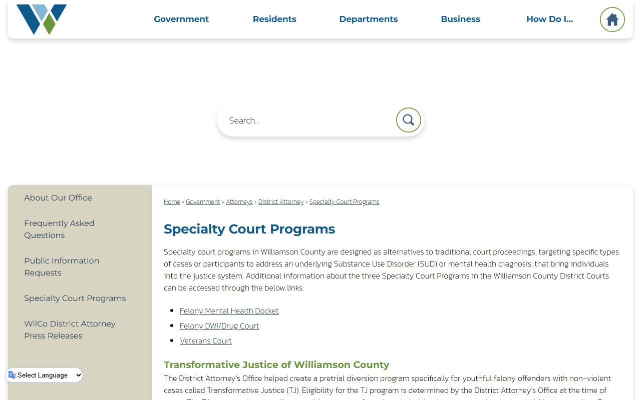 Williamson County court records specialty court programs page